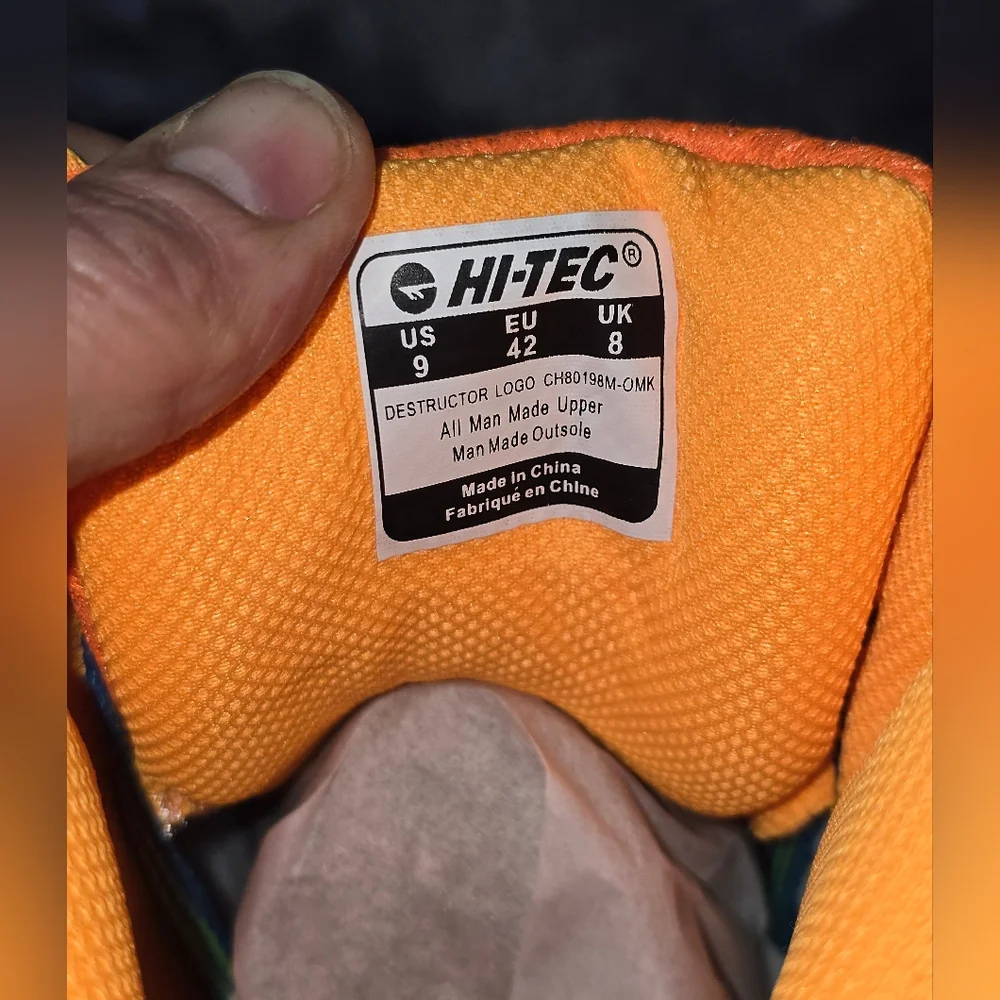 NWB Hi-Tec Destructor Logo Mid Florecent Orange‎ and Blue Sneakers size 9